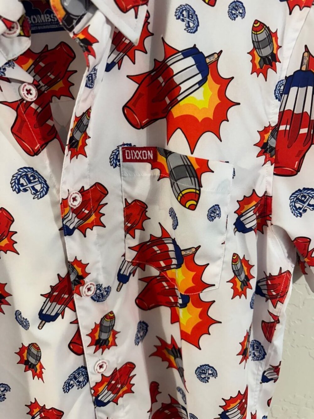 Dixxon Bombs Away Bomb Pop Summer Button Up Collared Short Sleeve Shirt - Picture 4 of 9